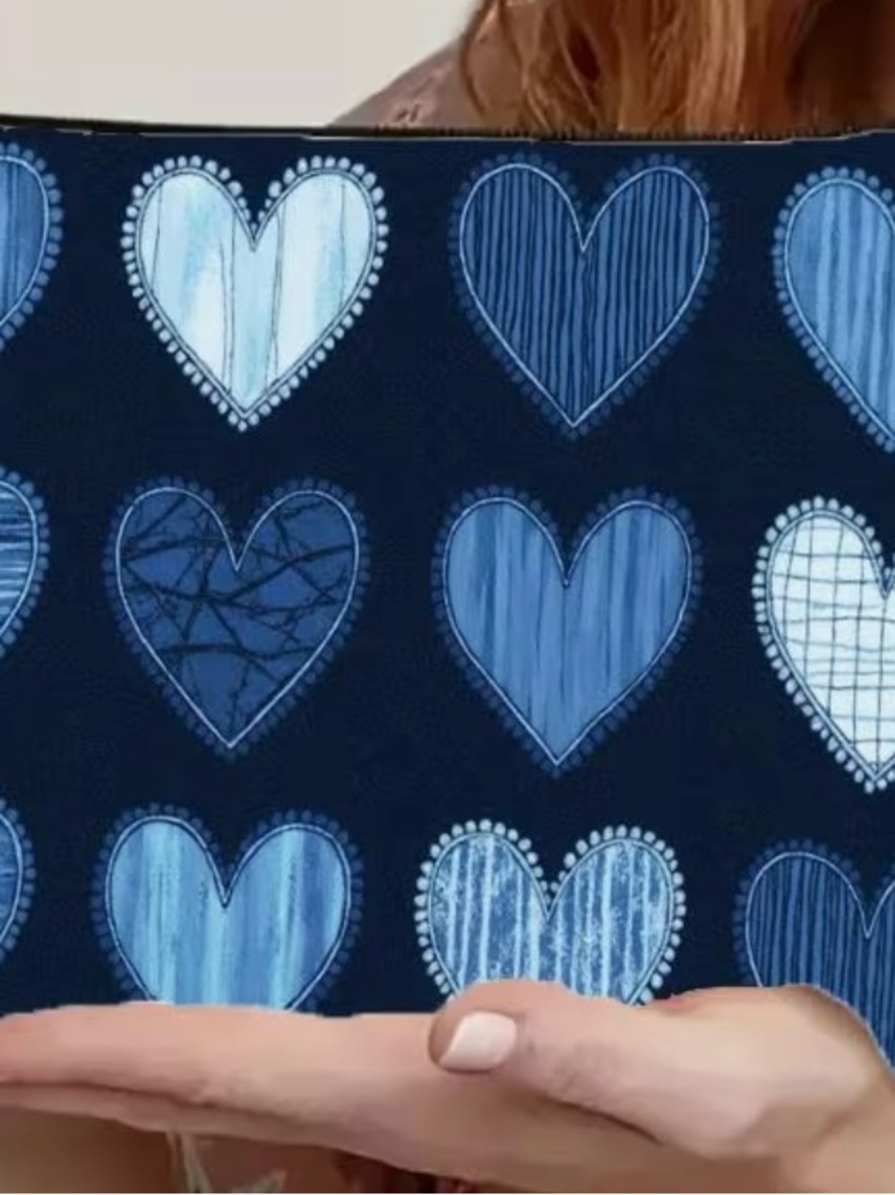 Blue Heart Print Cosmetic Pouch - Women's Makeup Case